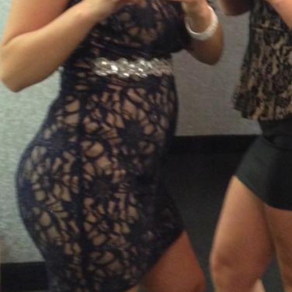 Navy blue and nude homecoming wedding reception party  dress - Picture 6 of 6